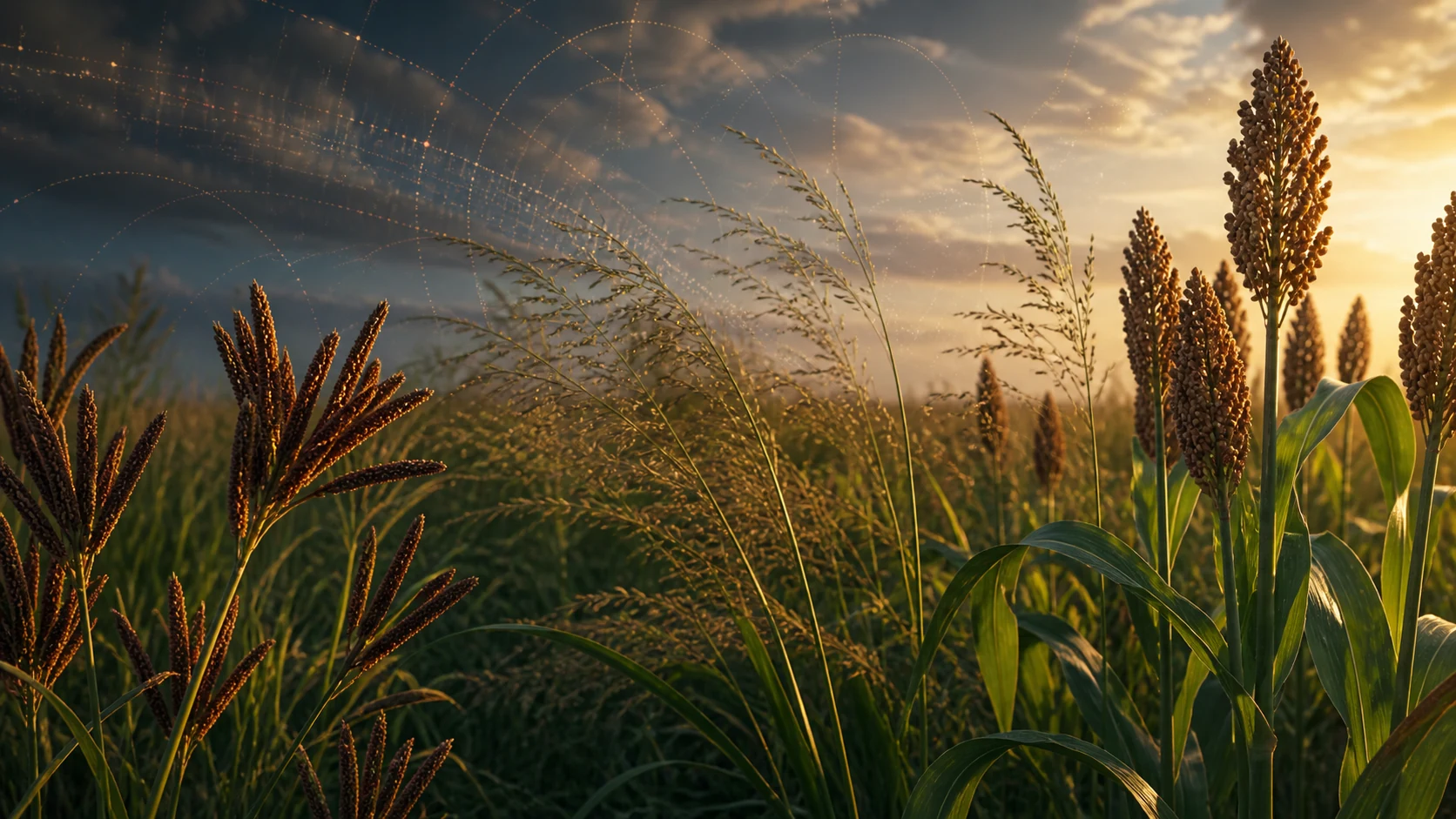 Finger millet, switchgrass, and sorghum growing together with subtle genomic data patterns